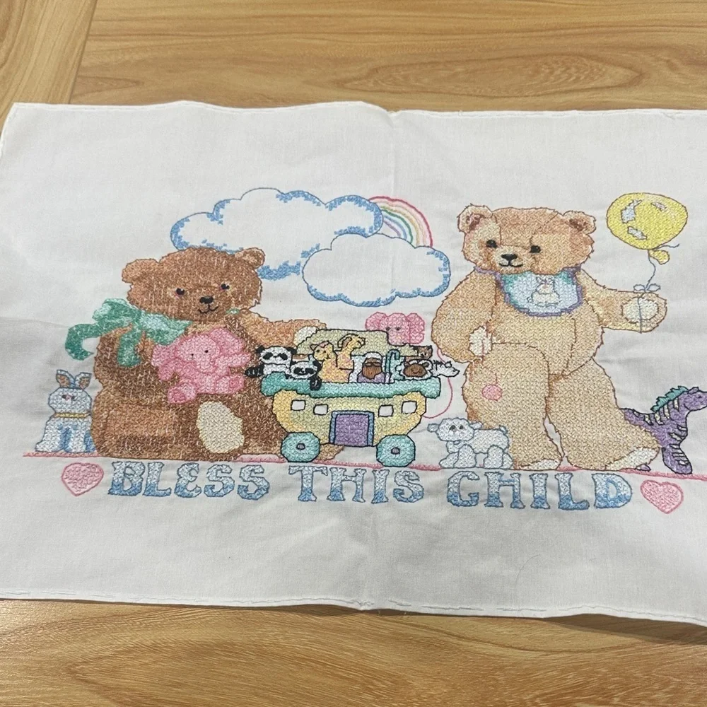 Embroidered Bear Baby Bib - White and Multicolor